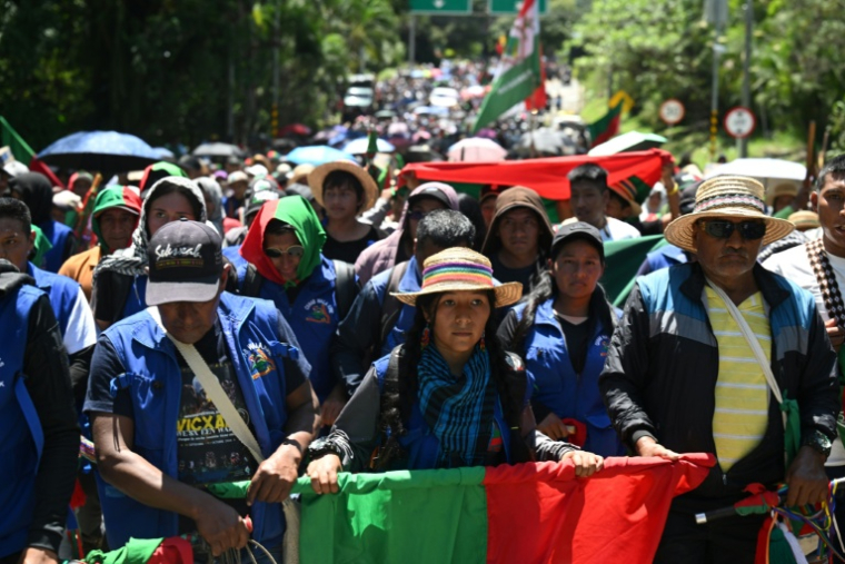 Marche de communautés indigènes contre le gouvernement de droite de la Espriella, à Caldono, dans le Cauca, en Colombie le 14 octobre 2026 ( AFP / JOAQUIN SARMIENTO )