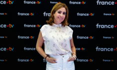 La journaliste Léa Salamé lors de la présentation de la nouvelle saison de France Télévisions à Paris le 8 juillet 2025 ( AFP / DIMITAR DILKOFF )