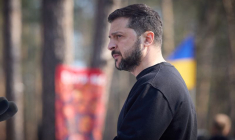 Le président ukrainien Volodymyr Zelenskyi dans la région de Kiev, en Ukraine