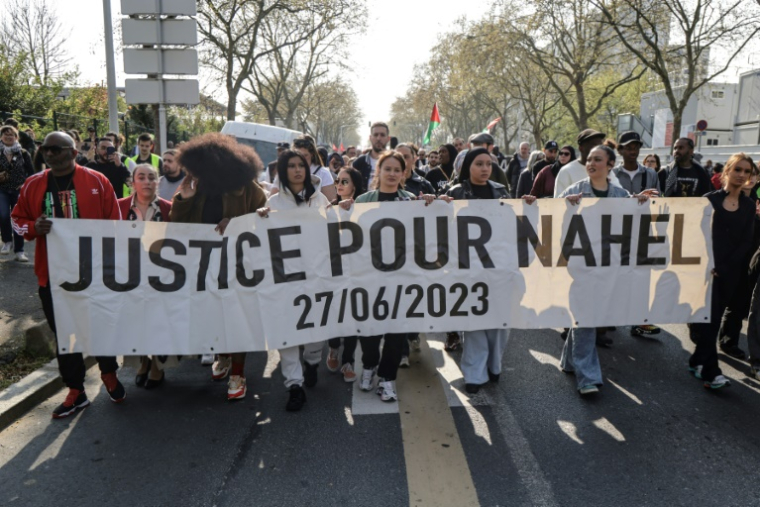 Manifestation à la mémoire de Nahel Merzouk, à Nanterre, le 21 mars 2026 ( AFP / Ludovic MARIN )