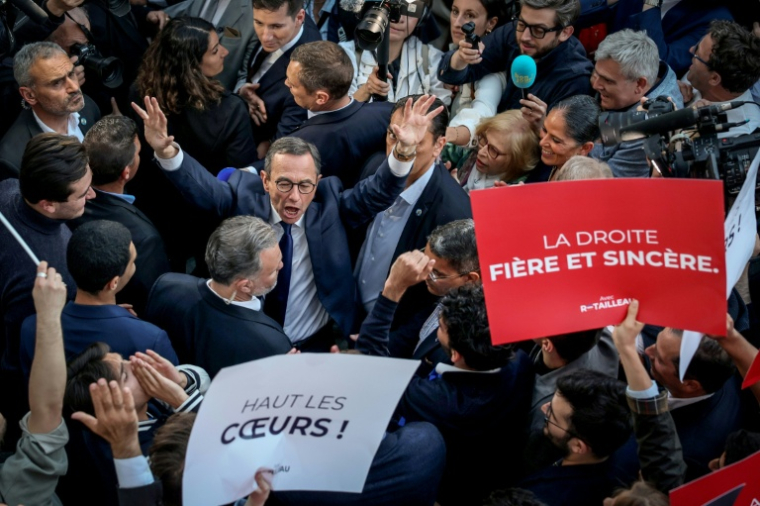 Le ministre de l'Intérieur, Bruno Retailleau après son élection à la présidence de LR, à Paris le 18 mai 2025 ( AFP / Kiran RIDLEY )