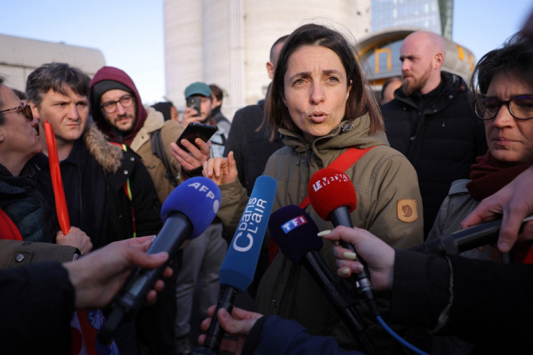 Sophie Binet à Ivry-sur-Seine, le 13 avril 2023. ( AFP / THOMAS SAMSON )