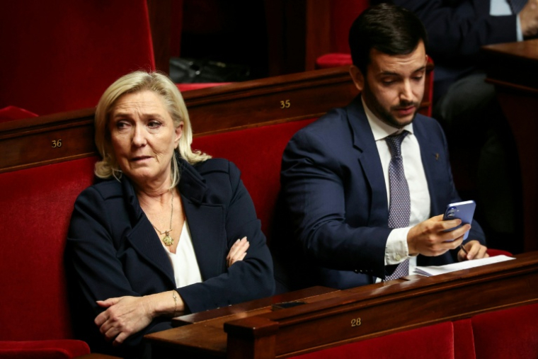 Marine Le Pen et Jean-Philippe Tanguy à l'Assemblée nationale le 15 octobre 2025, à Paris ( AFP / Alain JOCARD )