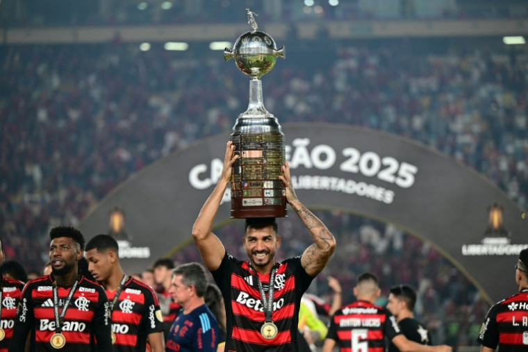 Le défenseur de Flamengo Danilo soulève la Copa Libertadores après la victoire en finale contre Palmeiras, le 29 novembre 2025 à Lima ( AFP / ERNESTO BENAVIDES )
