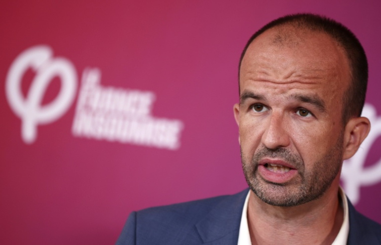 Le coordinateur de LFI Manuel Bompard lors d'une conférence de presse le 7 juillet 2025 à Paris  ( AFP / Guillaume BAPTISTE )