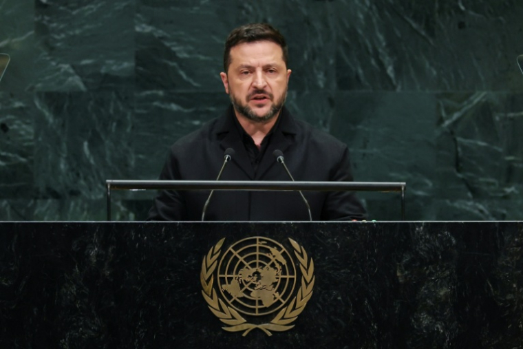 Le président ukrainien Volodymyr Zelensky s'exprime lors de la 81e session de l'Assemblée générale des Nations unies au siège de l'ONU à New York, le 23 septembre 2026 ( AFP / TIMOTHY A. CLARY )