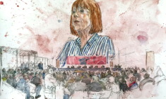 Un croquis de Gisèle Pelicot lors de l'audience qui a condamné son ex-mari à la peine maximale de 20 ans de prison, le 19 décembre 2024, à Avignon ( AFP / Benoit PEYRUCQ )