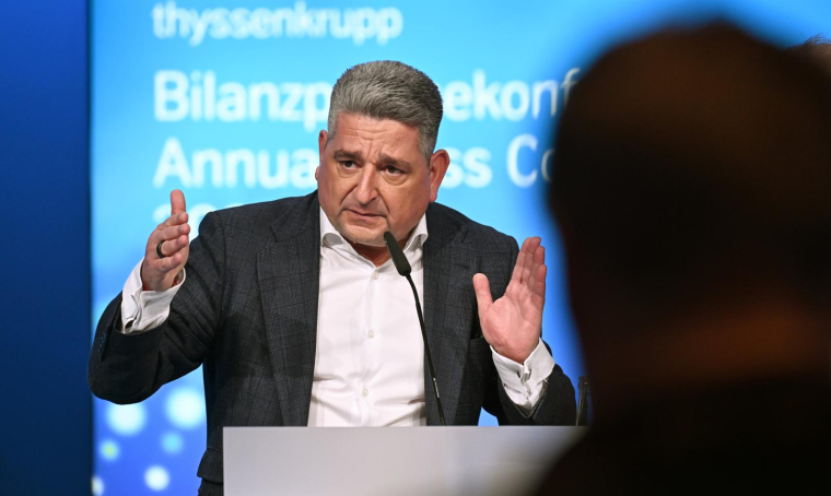 Le PDG de Thyssenkrupp Miguel Lopez, lors de la conférence annuelle de résultats, à Essen dans l'ouest de l'Allemagne, le 19 novembre 2024 ( AFP / Ina FASSBENDER )