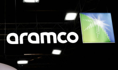 Le logo de Saudi Aramco à l'exposition Hyvolution à Paris, France