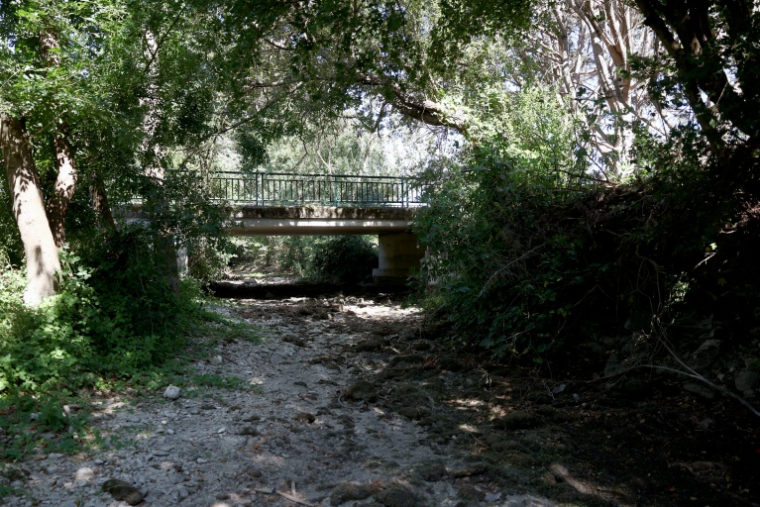 La rivière La Nouère à sec à Linars, en Charente; le 20 juillet 2026 ( AFP / ROMAIN PERROCHEAU )