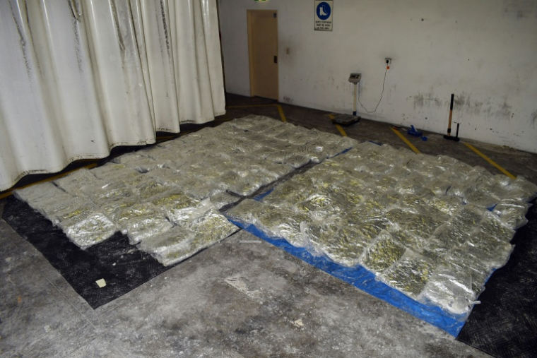 Cette image fournie le 29 août 2019 par l’Australian Border Force montre une saisie de 755 kilos de méthamphétamine par les autorités australiennes, dissimulés dans un chargement en provenance du Mexique ( AUSTRALIAN BORDER FORCE / - )
