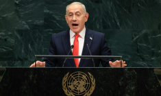 Le Premier ministre israélien Benjamin Netanyahu à la tribune de l'ONU le 24 septembre 2026 ( AFP / TIMOTHY A. CLARY )