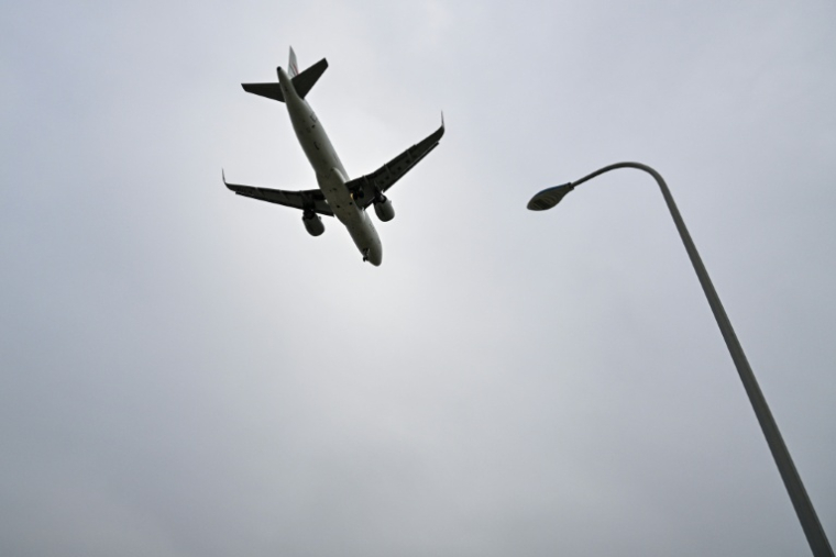 Un Airbus A320 avant l'atterrissage à Shanghai, le 17 avril 2025  ( AFP / Hector RETAMAL )