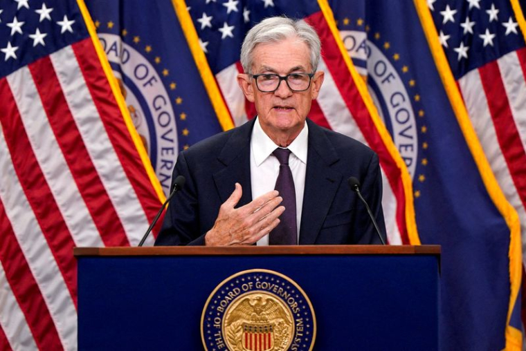 Jerome Powell lors d'une conférence de presse à Washington