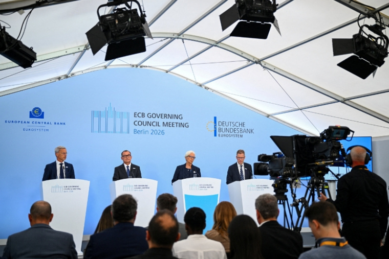La présidente de la BCE, Christine Lagarde, tient une conférence de presse à Berlin