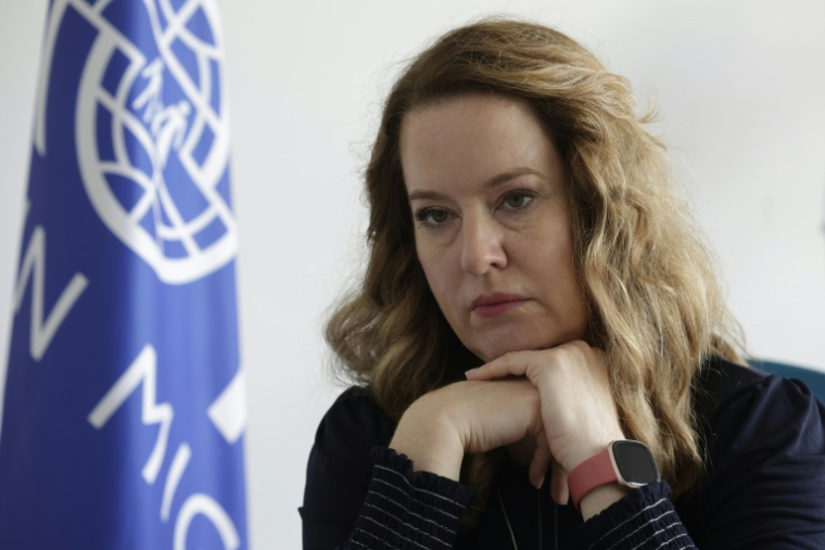 Amy Pope, directrice générale de l'Organisation internationale pour les migrations de l'ONU (OIM), le 21 octobre 2025, à Rabat au Maroc ( AFP / Abdel Majid BZIOUAT )