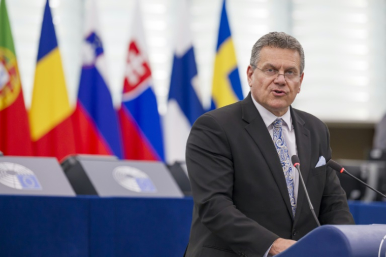 Le commissaire européen au Commerce et à la Sécurité économiqueMaros Sefcovic, au Parlement européen à Strasbourg, le 9 juillet 2025 ( AFP / Jean-Christophe VERHAEGEN )