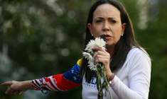 La cheffe de l'opposition au Venezuela, Maria Corina Machado, lors d'une manifestation à Caracas, le 9 janvier 2025 ( AFP / Federico PARRA )