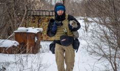 Ukrainian photographer Maksim Levin near the line of separation from Russian-backed separatists in Donetsk region