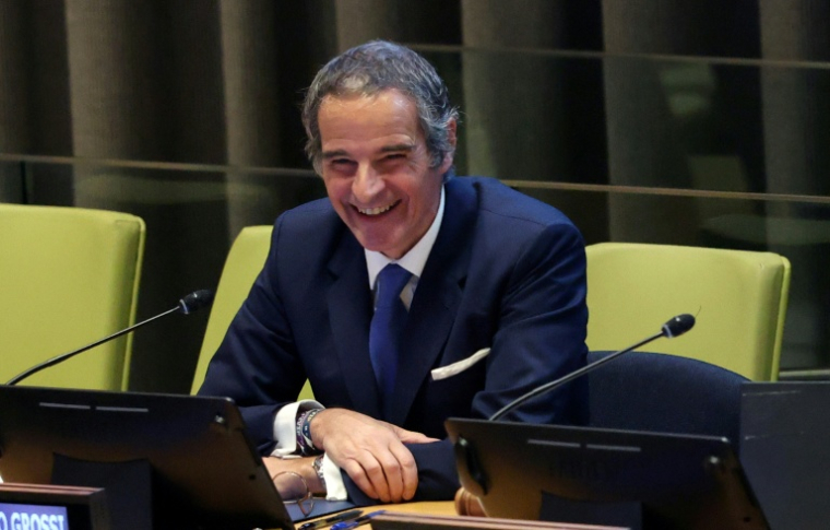 Rafael Mariano Grossi, directeur général de l'Agence internationale de l'énergie atomique (AIEA), lors d'une audition au siège de l'ONU pour le poste de secrétaire général, le 21 avril 2026 à New York ( AFP / TIMOTHY A. CLARY )