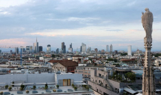 FILE PHOTO: A view shows Milan's skyline during sunset