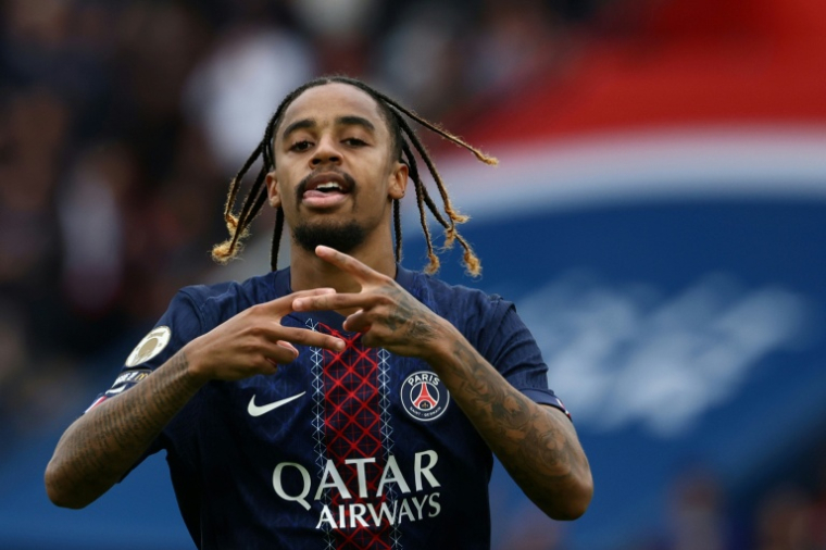 Bradley Barcola, auteur d'un doublé pour le PSG face à Lens, le 14 septembre 2025 au Parc des Princes ( AFP / FRANCK FIFE )