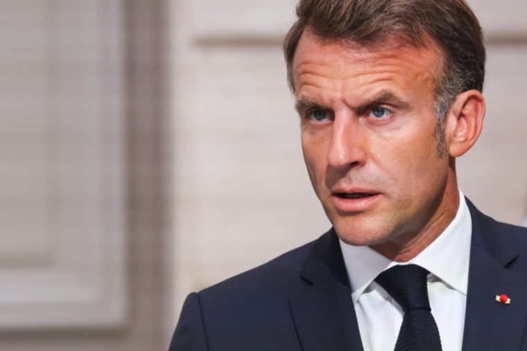 Le président français Emmanuel Macron lors d'une conférence de presse à l'issue du Sommet de la Coalition des Volontaires, au Palais de l'Élysée, à Paris, le 4 septembre 2025 ( POOL / Ludovic MARIN )