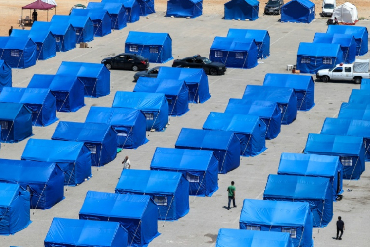 Un camp pour personnes déplacées dans la banlieue sud de Beyrouth, le 22 mai 2026 ( AFP / Anwar AMRO )