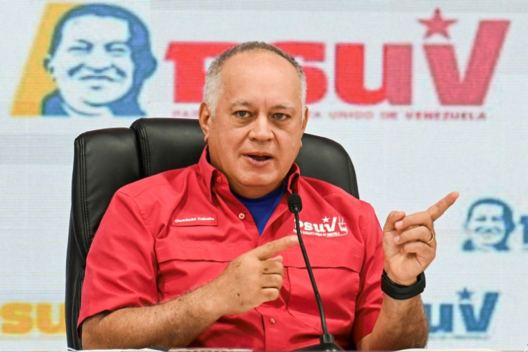 Le ministre vénézuélien de l'Intérieur Diosdado Cabello lors d'une conférence de presse, le 27 octobre 2025 à Caracas ( AFP / Juan BARRETO )