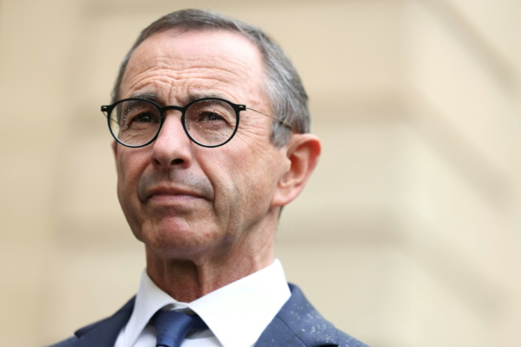 Le président du parti Les Republicains (LR) et ministre de l'Intérieur Bruno Retailleau à l'hôtel de Matignon le 2 septembre 2025, à Paris ( AFP / Thomas SAMSON )