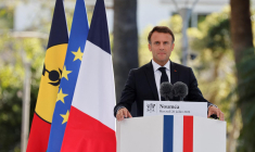 Emmanuel Macron à Nouméa le 26 juillet. ( AFP / LUDOVIC MARIN )