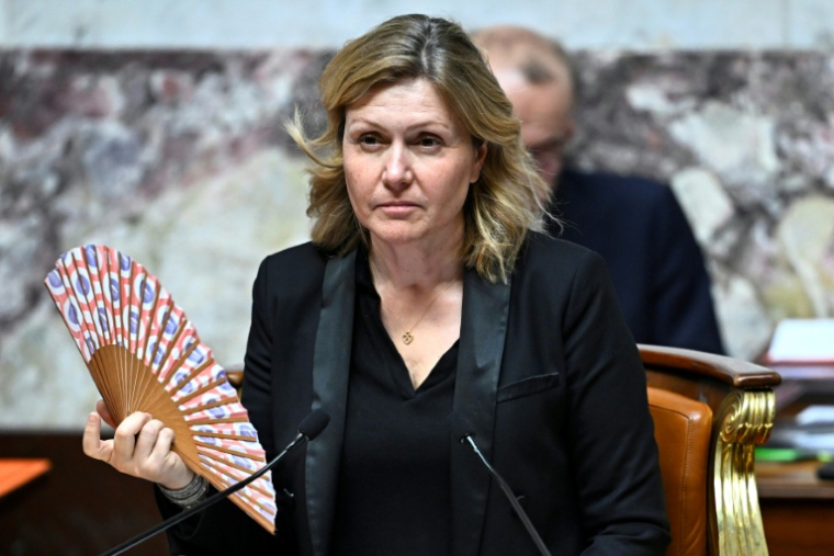 La présidente de l'Assemblée nationale Yaël Braun-Pivet, lors d'une séance de questions au gouvernement, le 7 avril 2026 à Paris  ( AFP / JULIEN DE ROSA )