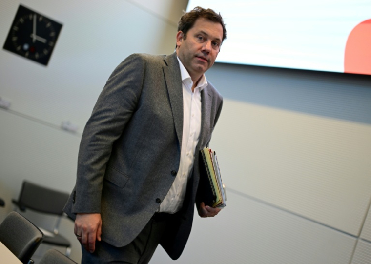 Le ministre allemand des Finances et vice-chancelier Lars Klingbeil lors d'une réunion du parti social-démocrate à Berlin, le 13 Octobre 2026 ( AFP / John MACDOUGALL )
