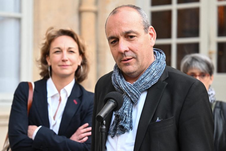 Laurent Berger le 16 mai à Matignon. ( AFP / BERTRAND GUAY )