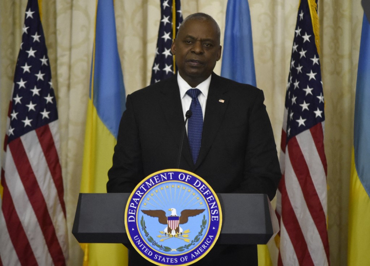 Lloyd Austin à Kiev, en Ukraine, le 21 octobre 2024. ( AFP / SERGEI OLEXANDROV )