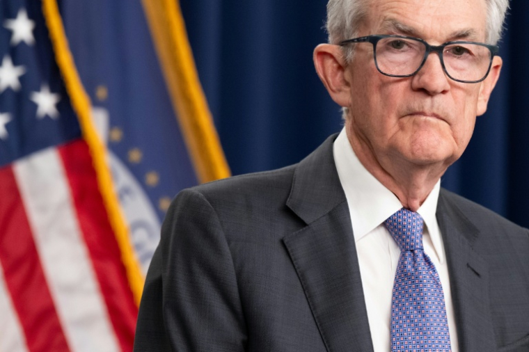 Le président de Réserve fédérale américaine (Fed), Jerome Powell, lors d'une conférence de presse après une réunion de l'institution, le 10 décembre 2025 à Washington ( AFP / SAUL LOEB )