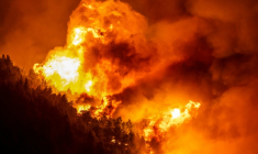 Un violent incendie de forêt près d'Omiš, à une trentaine de kilomètres au sud de Split, le 14 août 2026 en Croatie ( AFP / MIROSLAV LELAS )