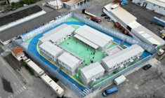 Le centre d'accueil pour migrants construit par l'Italie dans le port de Shengjin, à environ 60 km au nord-ouest de Tirana, le 11 octobre 2024 ( AFP / Adnan Beci )