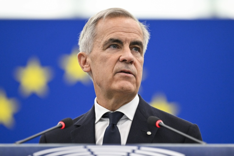 Le Premier ministre canadien Mark Carney dans l'hémicycle du Parlement européen à Strasbourg, dans l'est de la France, le 17 septembre 2026 ( AFP / Jean-Christophe VERHAEGEN )
