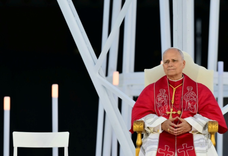 Le pape Léon XIV lors d'une veillée de prière au stade olympique Lluís Companys de Barcelone, le 9 juin 2026 en Espagne ( AFP / Stefano RELLANDINI )